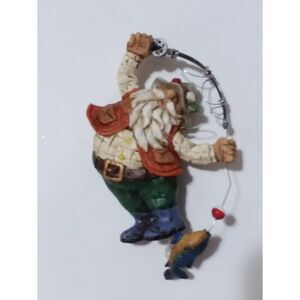 Vintage Santa Christmas Ornament Fishing Pole Whimsical